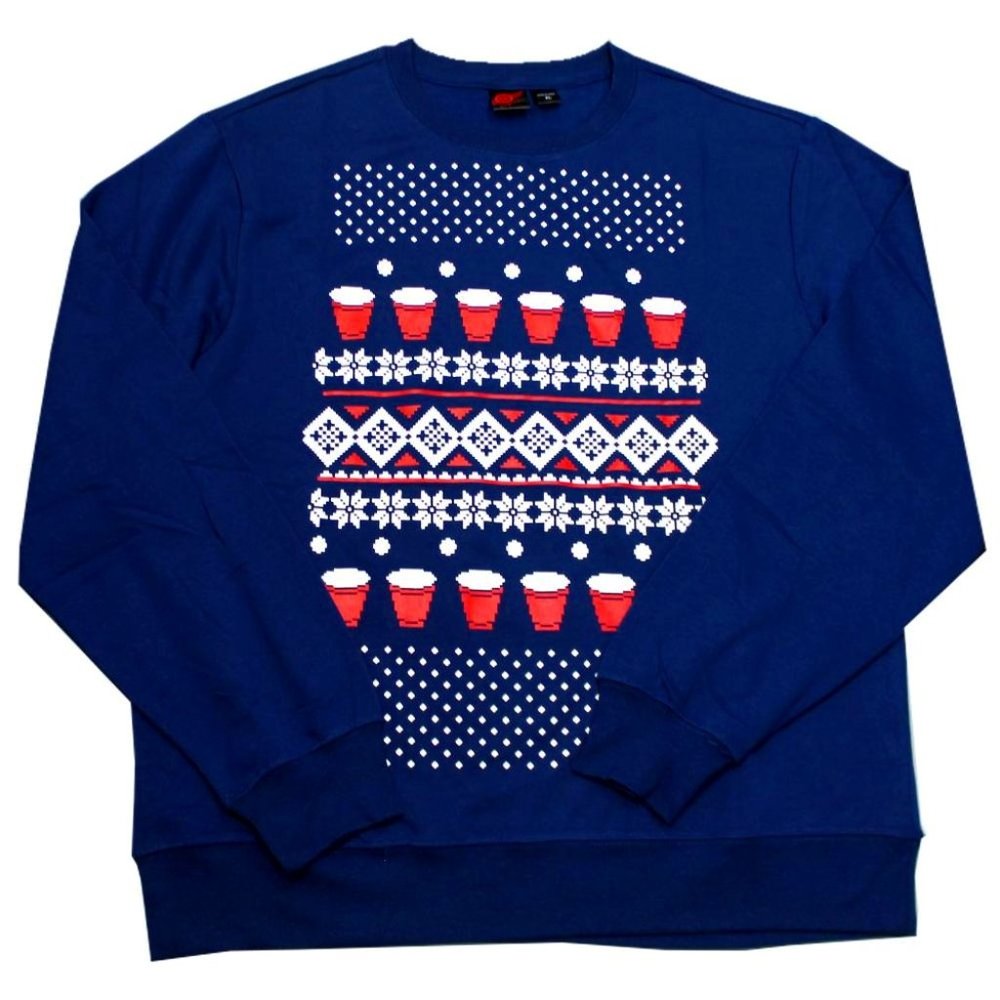 Men's Blue Ugly Christmas Sweater Christmas Pullover Beer Pong Snowflake Pattern
